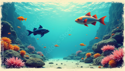 Colorful Underwater Fish Scene with Coral Frame photo