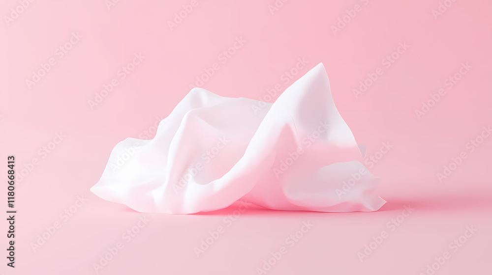 Fototapeta premium A single pink package of wet wipes is shown, with one white wipe pulled out. the background is a light pink, providing a clean and simple aesthetic. Snowwoven. Illustration