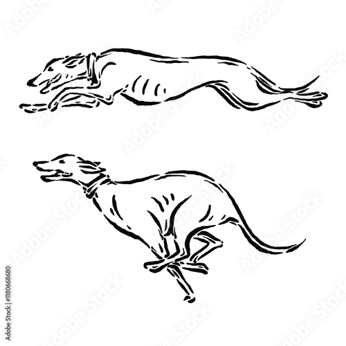 fast dog vector sketch with two styles