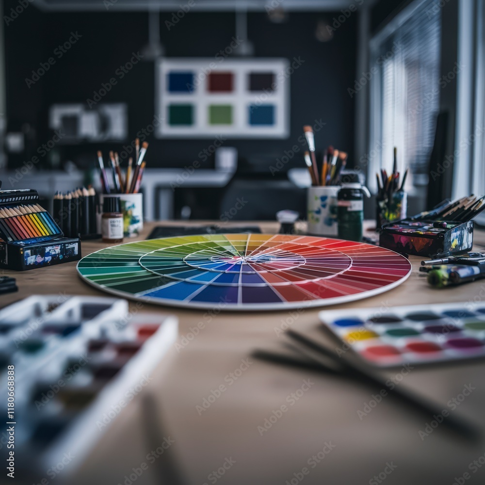 Obraz premium Color Wheel Art Supplies Creative Workspace Design Studio