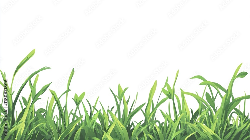 Fototapeta premium Vibrant Green Grass Blades: Lush Meadow Nature Scene
