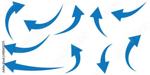 Hand painted, hand draw sketchy curve arrow blue arrow isolated on white background. This has clipping path.