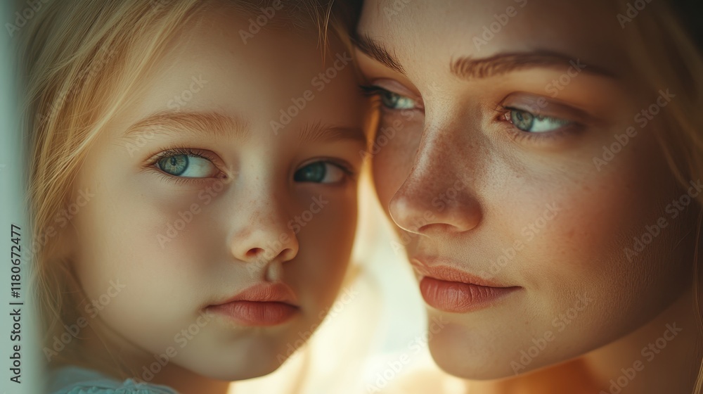 A woman and a child are standing close to each other A woman and a child are standing close to each other