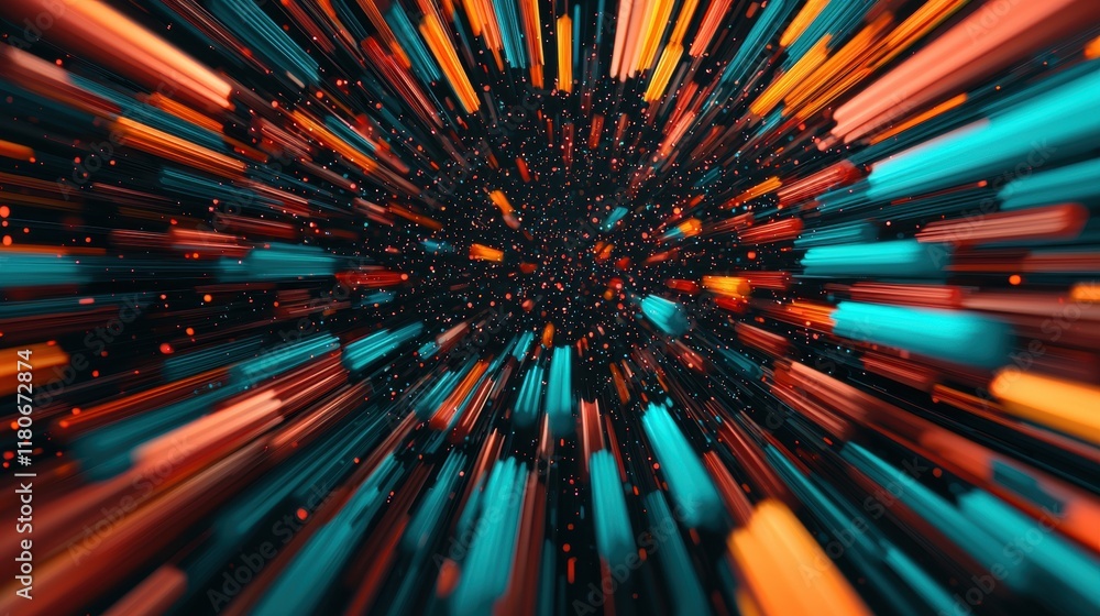 A dynamic abstract visualization featuring vibrant streaks of orange and teal, creating a sense of movement and depth in a dark background. A dynamic abstract visualization featuring vibrant streaks of orange and teal, creating a sense of movement and depth in a dark background.