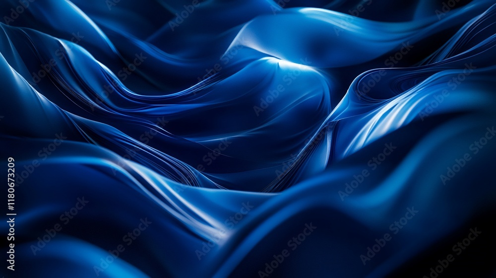 Obraz premium Abstract blue waves, flowing fabric, smooth curves, dynamic texture, elegant design, luxurious backdrop.
