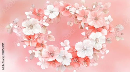 Soft Pastel Pink and White Watercolor Floral Wreath Design