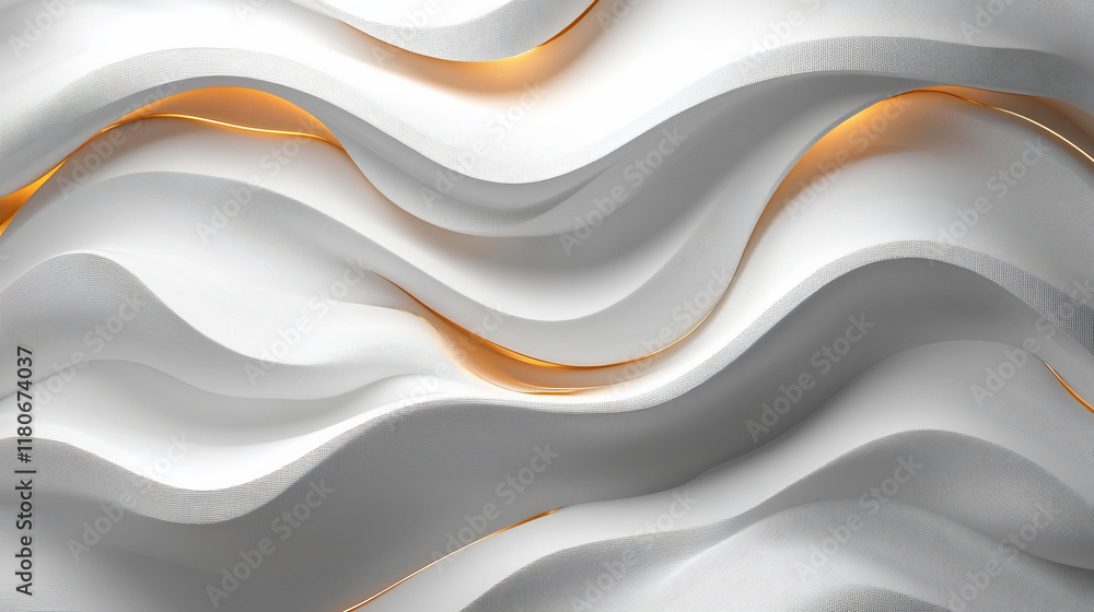 Obraz premium Abstract white wavy texture with gold highlights.