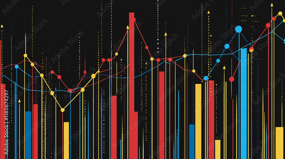 Abstract black background with Colorful charts and graphs with statistics to innovative analyze business potential and forecast future development of companies growth. Abstract black background with Colorful charts and graphs with statistics to innovative analyze business potential and forecast future development of companies growth.
