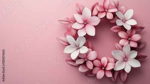 Soft Pastel Pink Watercolor Floral Wreath on Gentle Pink Background