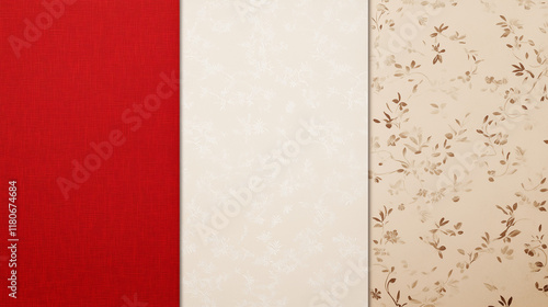Red, Cream, Floral Pattern:...