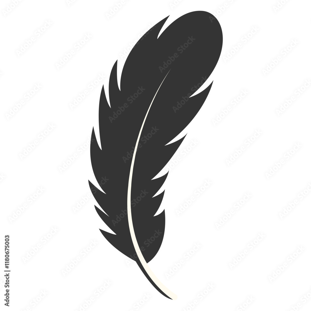 Obraz premium Black Silhouette of Majestic Feather. Isolated on White Background. Vector Illustration