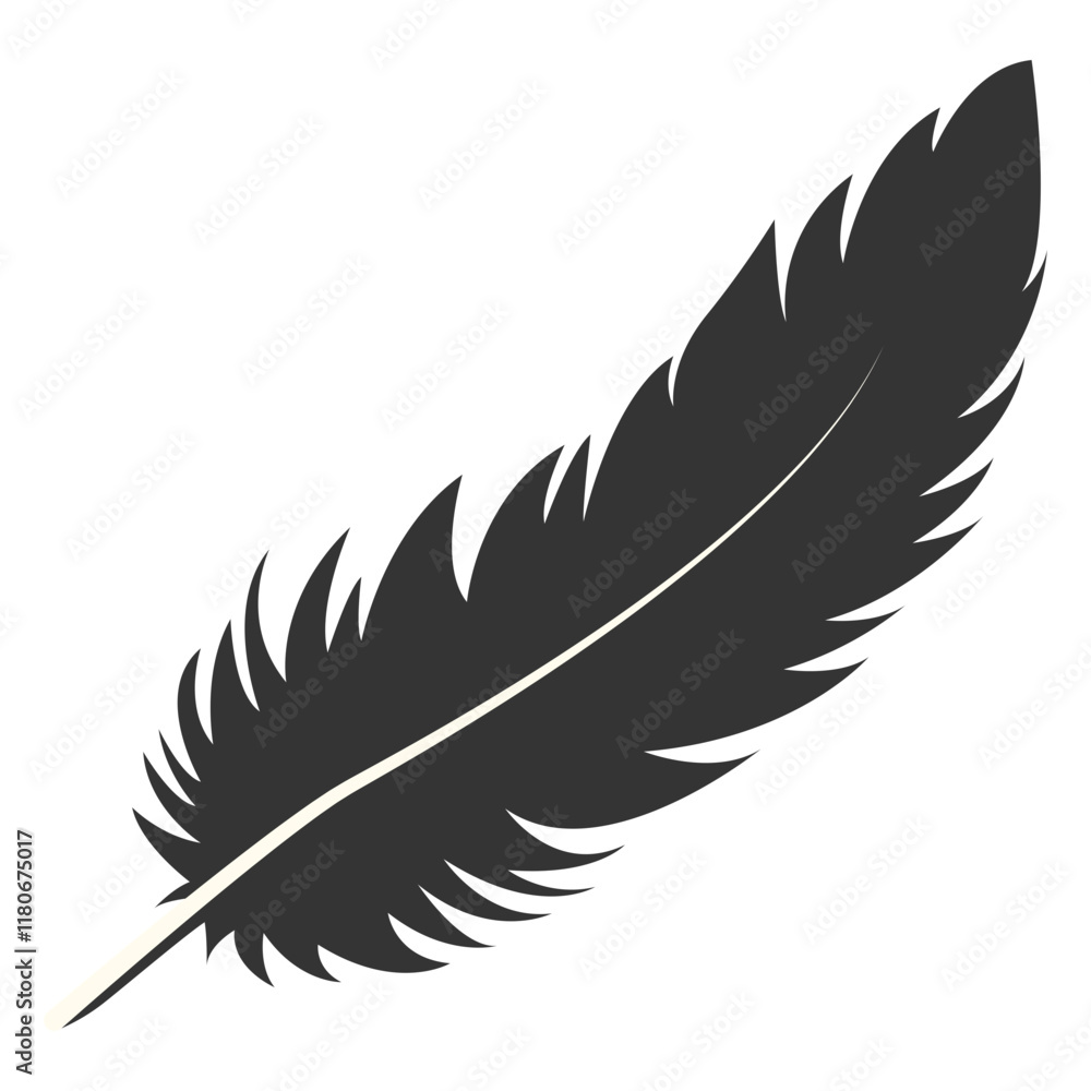 Black Silhouette of Majestic Feather. Isolated on White Background. Vector Illustration Black Silhouette of Majestic Feather. Isolated on White Background. Vector Illustration