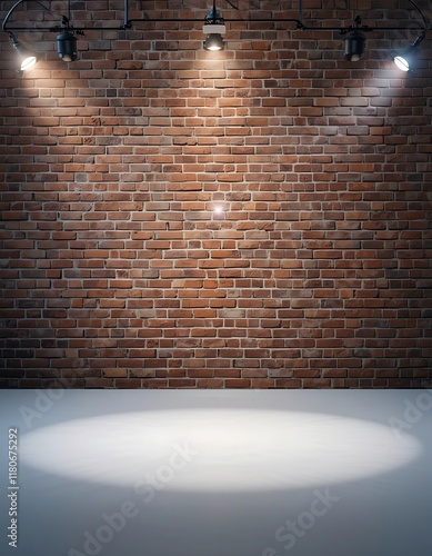 Illuminated Brick Wall Stage Setting With Spotlights