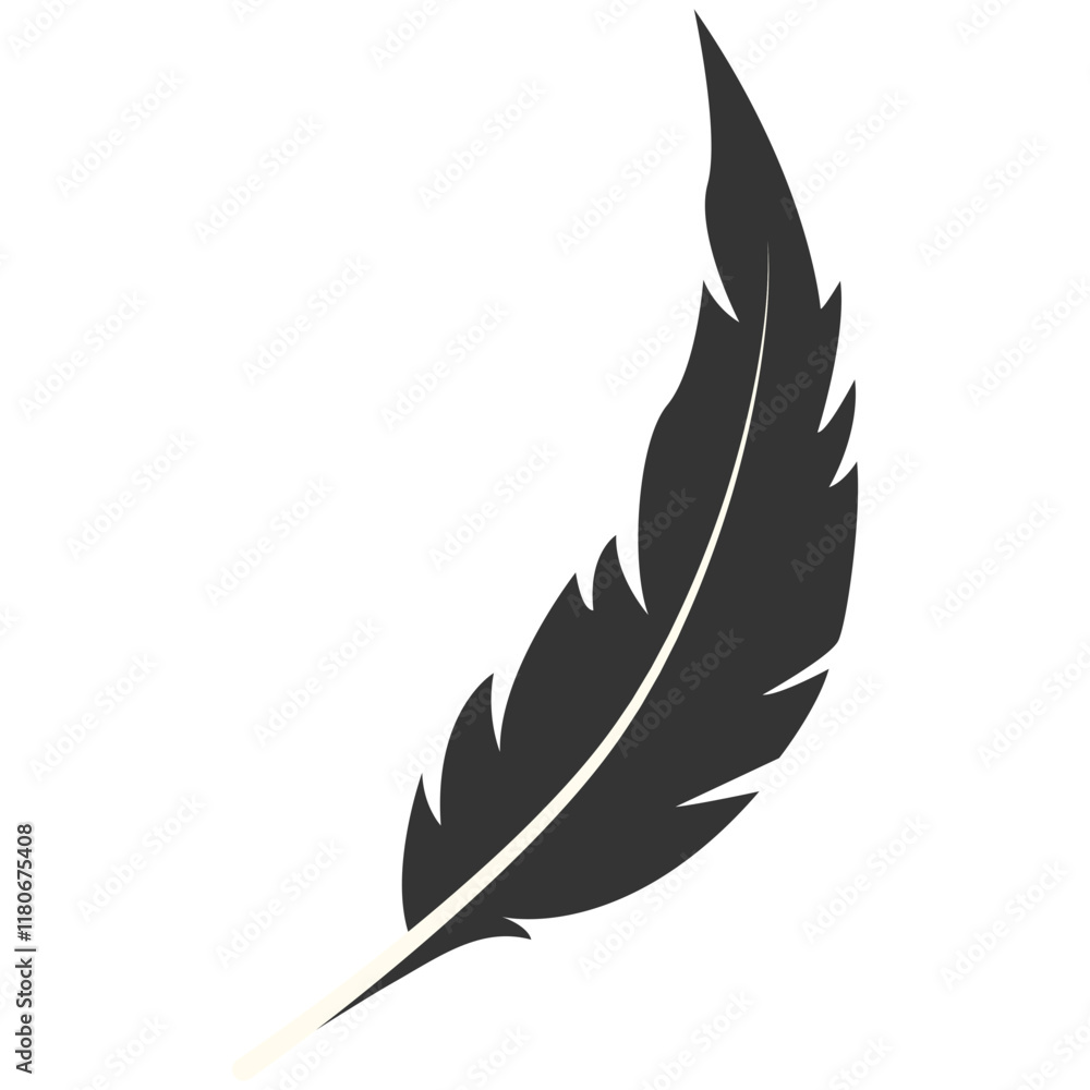 Obraz premium Black Silhouette of Majestic Feather. Isolated on White Background. Vector Illustration
