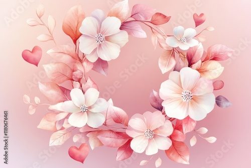 Soft Pastel Pink Watercolor Floral Wreath with Delicate Leaves
