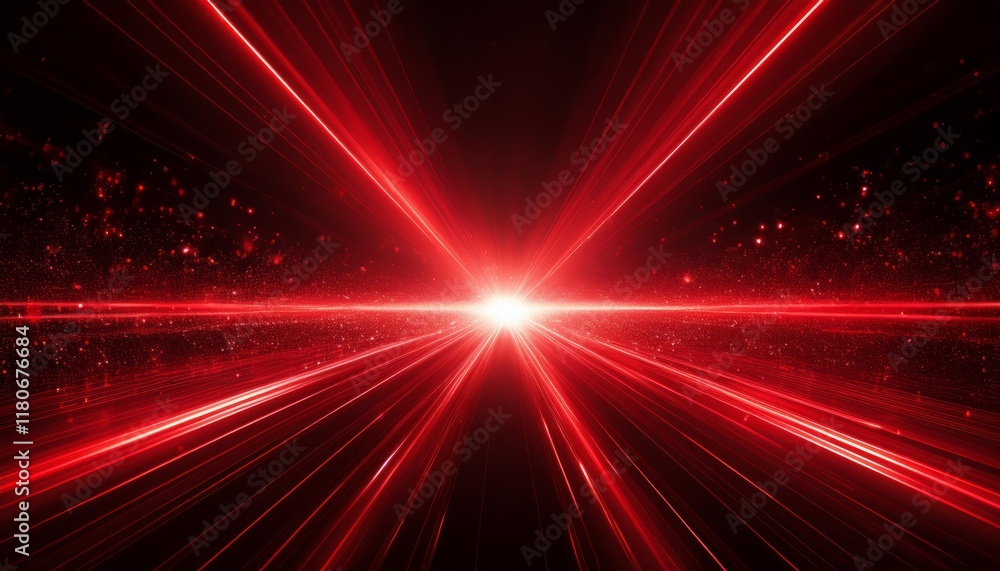 Obraz premium Bright red light effect with rays and highlights, glow particle, black background