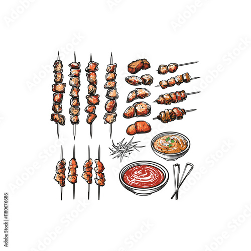 set of satay food design vector template