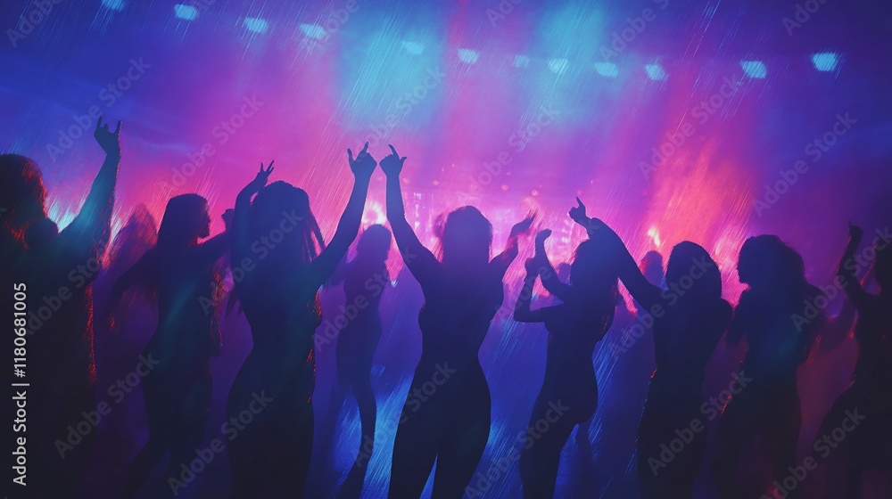 Silhouetted figures dancing at a vibrant concert. Silhouetted figures dancing at a vibrant concert.