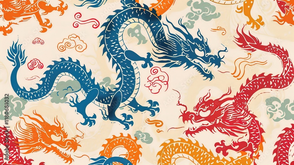 Fototapeta premium Chinese dragon seamless pattern wallpaper