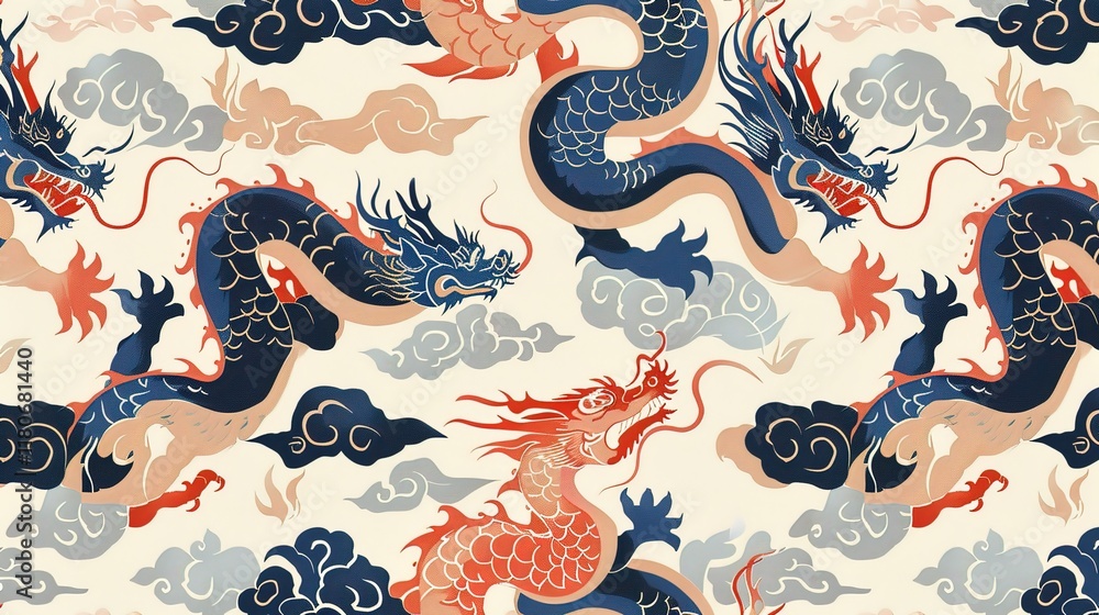 Fototapeta premium Chinese dragon seamless pattern wallpaper