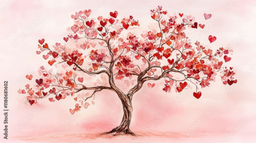 Fototapeta premium Soft Brown Tree with Delicate Branches and Heart-Shaped Leaves