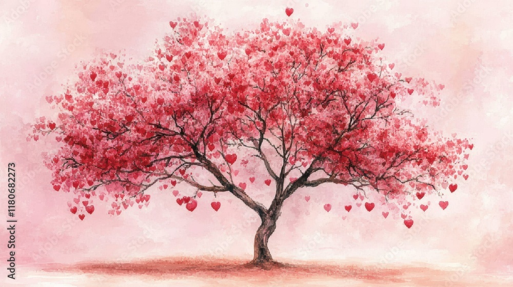Fototapeta premium Beautiful Tree with Pink Hearts in Soft Brown Tones
