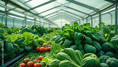 Abundant Fresh Vegetables in a Hydroponic Greenhouse