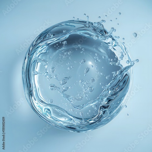 Refreshing sphere of water with splash droplets liquid orb circle and conservation theme