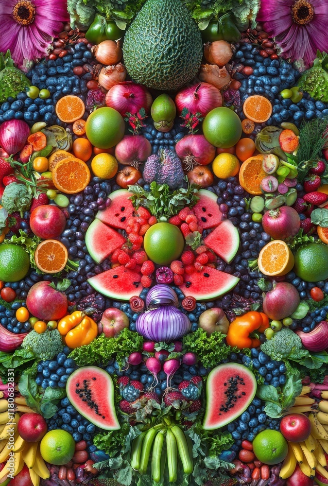 Vibrant Display of Fresh Fruits and Vegetables in a Colorful Arrangement Showcasing Healthy Eating and Natural Nutrition Vibrant Display of Fresh Fruits and Vegetables in a Colorful Arrangement Showcasing Healthy Eating and Natural Nutrition