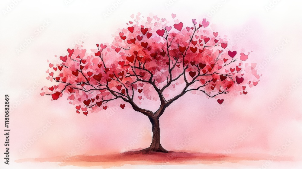 Heart-Shaped Leaves on a Tree in Soft Brown Tones with Pink Background Heart-Shaped Leaves on a Tree in Soft Brown Tones with Pink Background