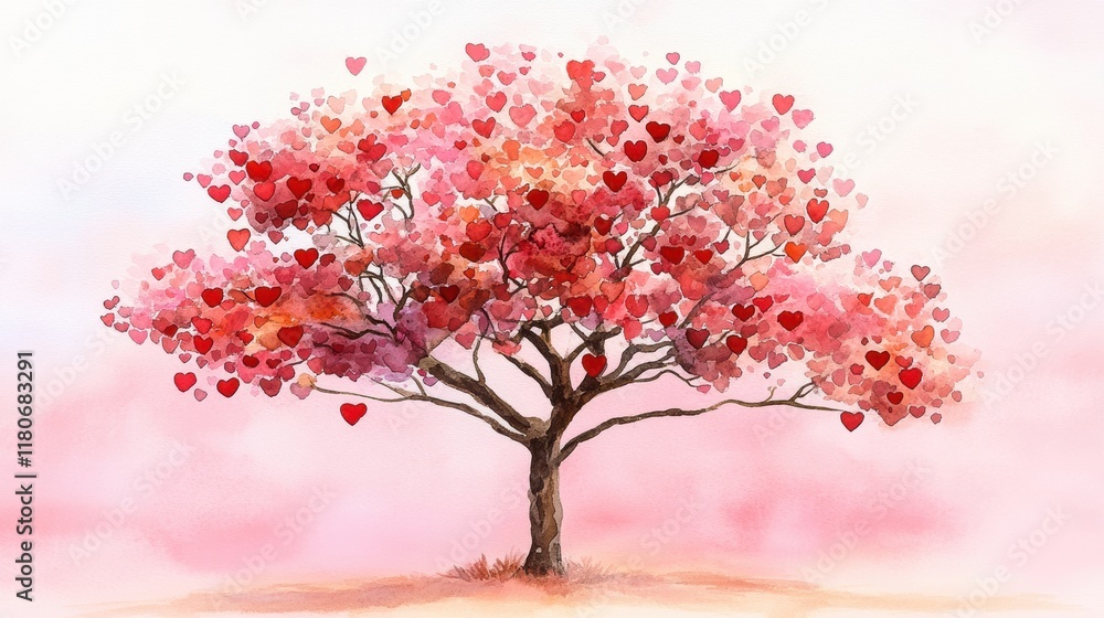 Fototapeta premium Soft Brown Tree with Heart-Shaped Leaves in Gentle Pastel Tones