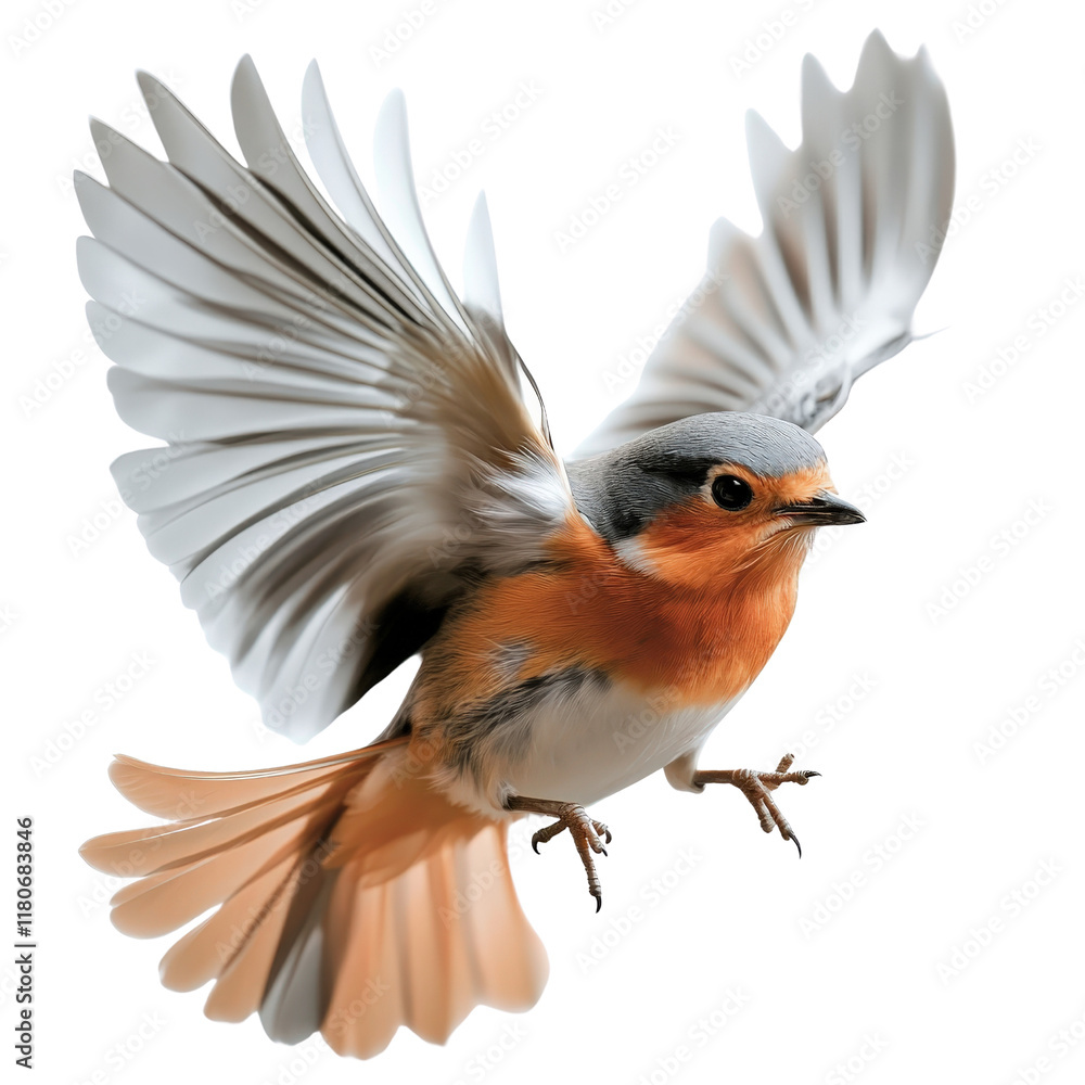 Fototapeta premium Majestic Bird with Wings Outstretched in Midflight Against a Clear Blue Sky Showcasing Freedom and Natural Beauty isolated on a white background