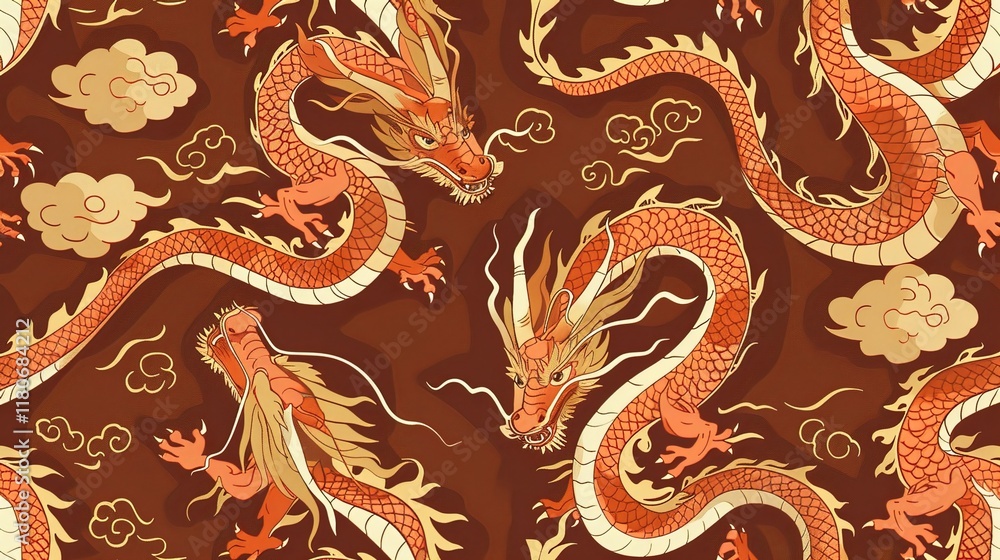Obraz premium Chinese dragon seamless pattern wallpaper