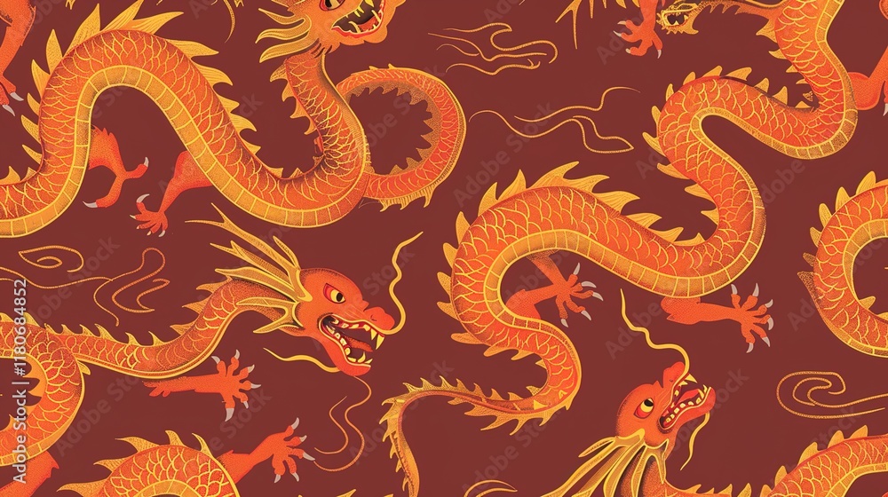 Fototapeta premium Chinese dragon seamless pattern wallpaper