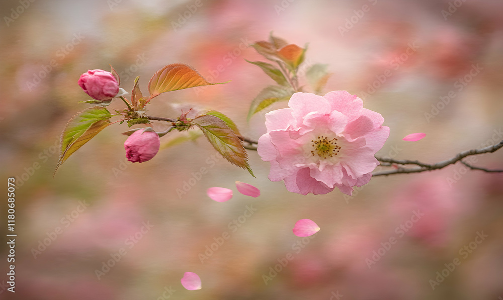 Delicate pink cherry blossom flower in full bloom, petals falling, soft focus background. Perfect for spring themes, feminine designs, and nature-inspired projects. Delicate pink cherry blossom flower in full bloom, petals falling, soft focus background. Perfect for spring themes, feminine designs, and nature-inspired projects.
