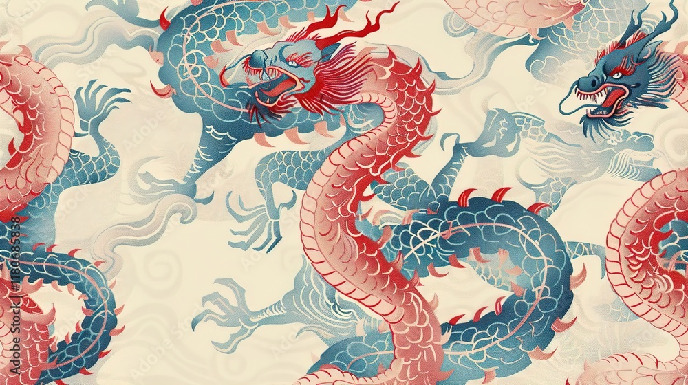 Obraz premium chinese dragon seamless pattern wallpaper