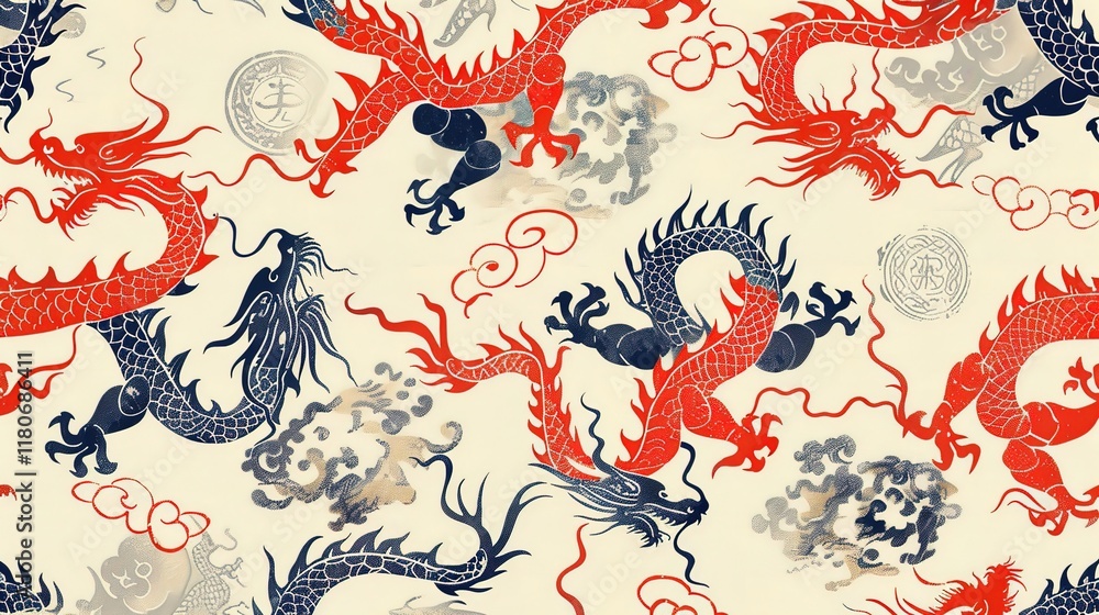 Obraz premium chinese dragon seamless pattern wallpaper