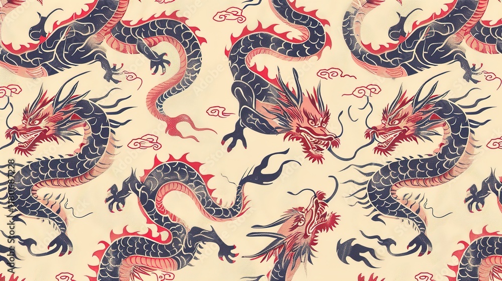 Fototapeta premium chinese dragon seamless pattern wallpaper