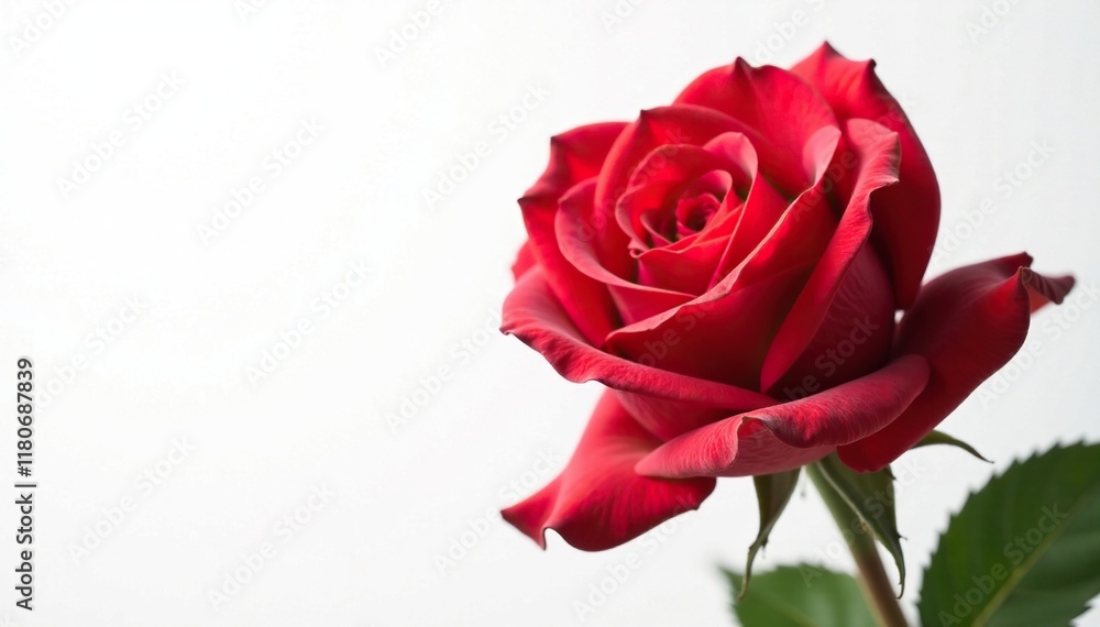 Delicate red rose against stark white backdrop, petals, roses, airy Delicate red rose against stark white backdrop, petals, roses, airy