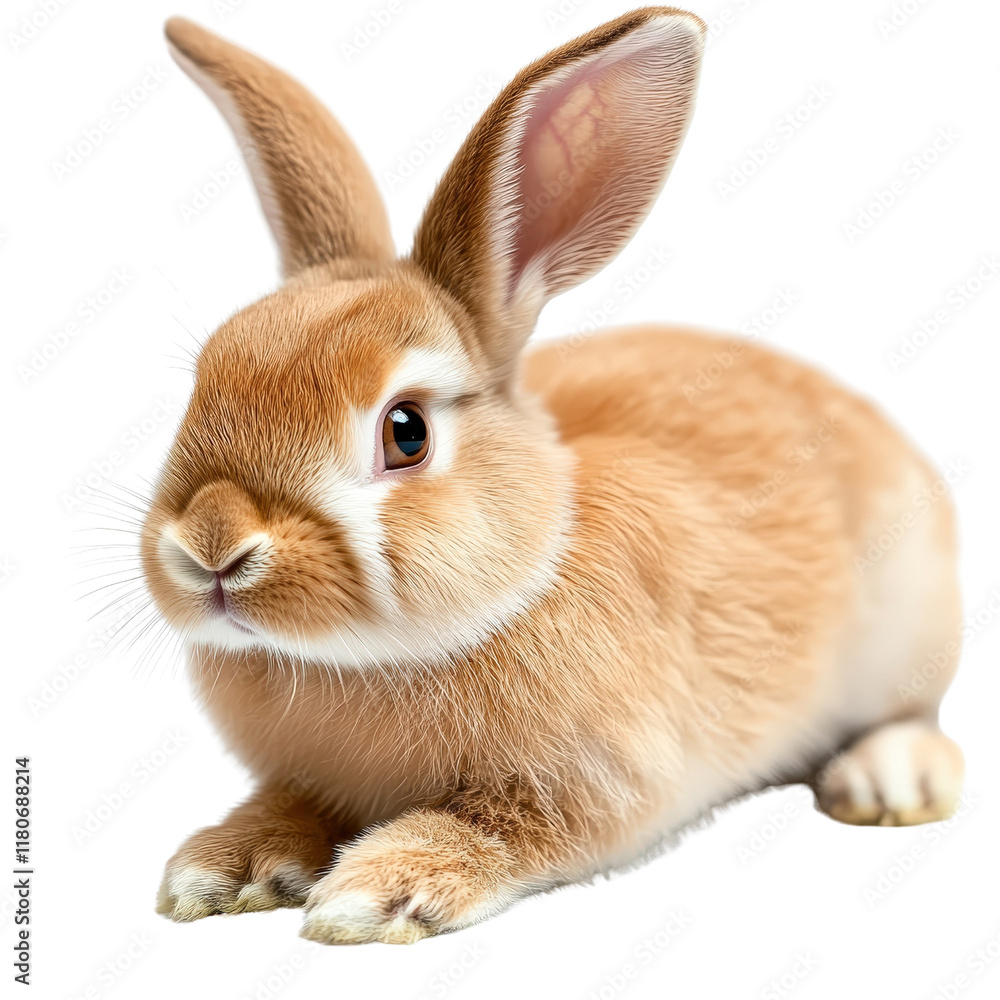 Obraz premium Charming Small Rabbit Perched Gracefully on Deep Black Background Evoking a Sense of Calmness and Innocent Beauty isolated on a white background