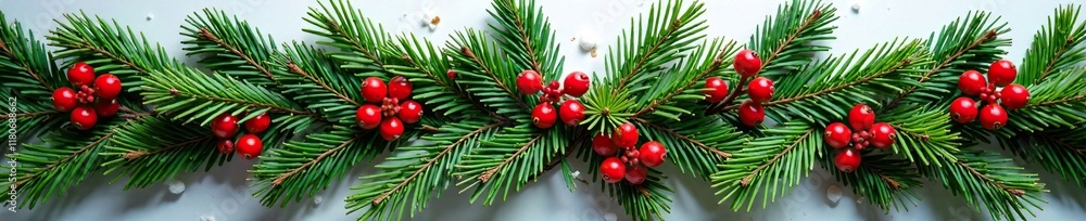 Festive garland made from evergreen branches and berries, rustic, plants Festive garland made from evergreen branches and berries, rustic, plants