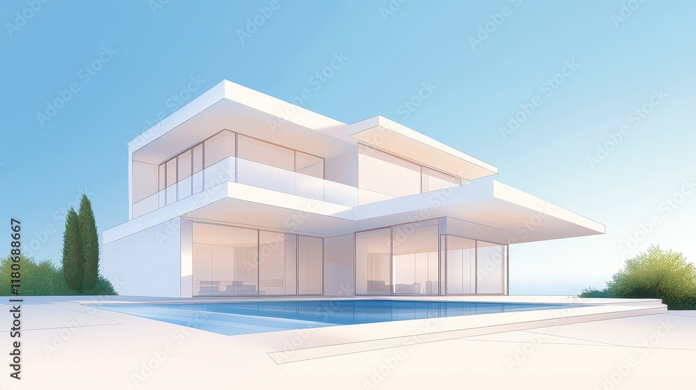 A large white house with a pool and a patio A large white house with a pool and a patio