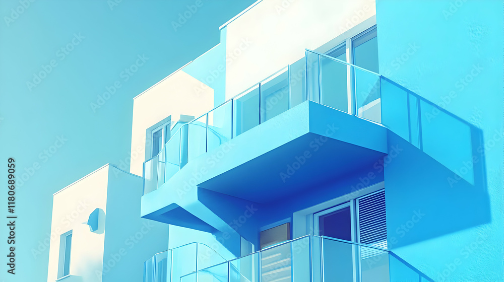 Obraz premium Modern Building Illustration: Blue and White Architectural Design