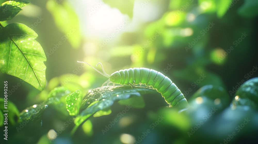 Inchworm's Grace: A Journey Through Lush Greenery Captured in Serene Beauty Inchworm's Grace: A Journey Through Lush Greenery Captured in Serene Beauty