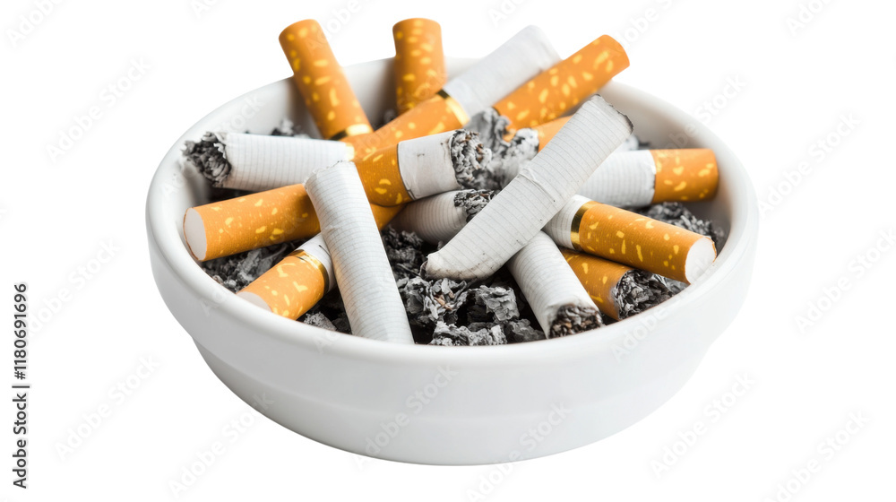 Cigarette butts in ashtray transparent background Cigarette butts in ashtray transparent background