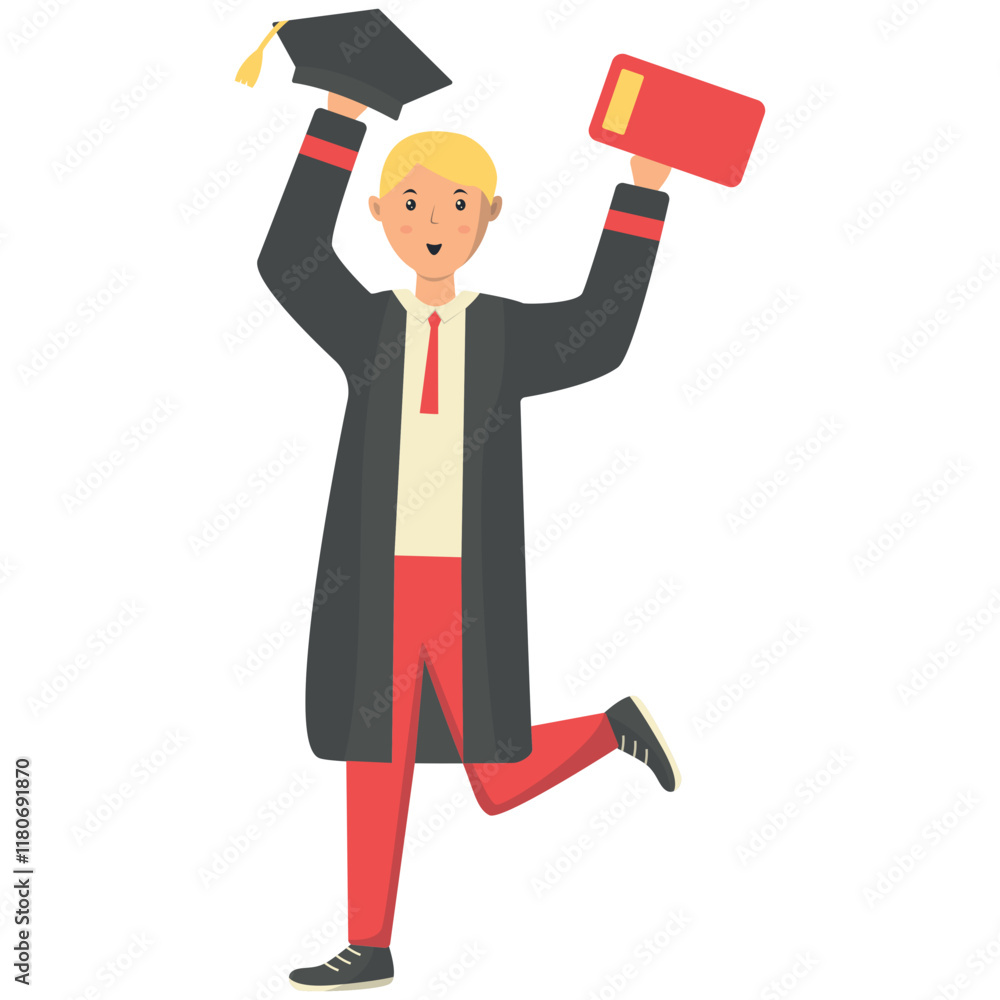 Happy Person Graduation at University with Cartoon Design Concept. Vector Illustration Happy Person Graduation at University with Cartoon Design Concept. Vector Illustration