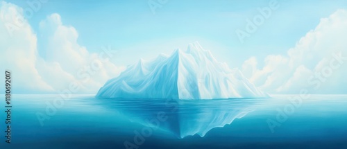 A painting of a large iceberg floating in the ocean