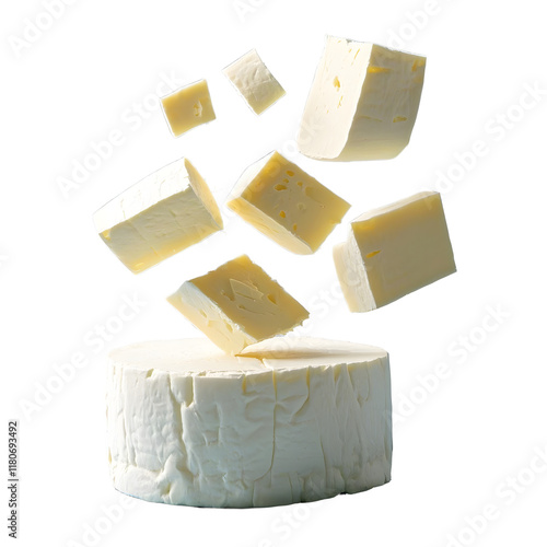  faling Sliced fresh white cheese from cow's milk photo