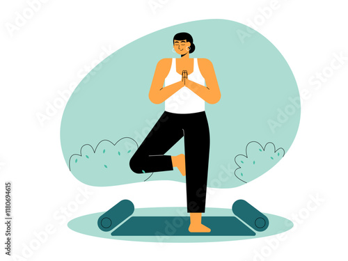 Woman doing meditation. Meditation illustration. Flat vector illustration