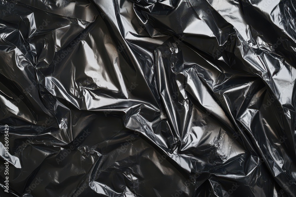 Close-up of crumpled black plastic bag texture. Ideal for backgrounds, illustrating disposal, or environmental themes. Close-up of crumpled black plastic bag texture. Ideal for backgrounds, illustrating disposal, or environmental themes.